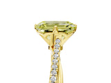 Yellow gold Fancy Yellow Emerald  Solitaire Twist Band with Pavé Diamonds and Four-Prong Setting_92