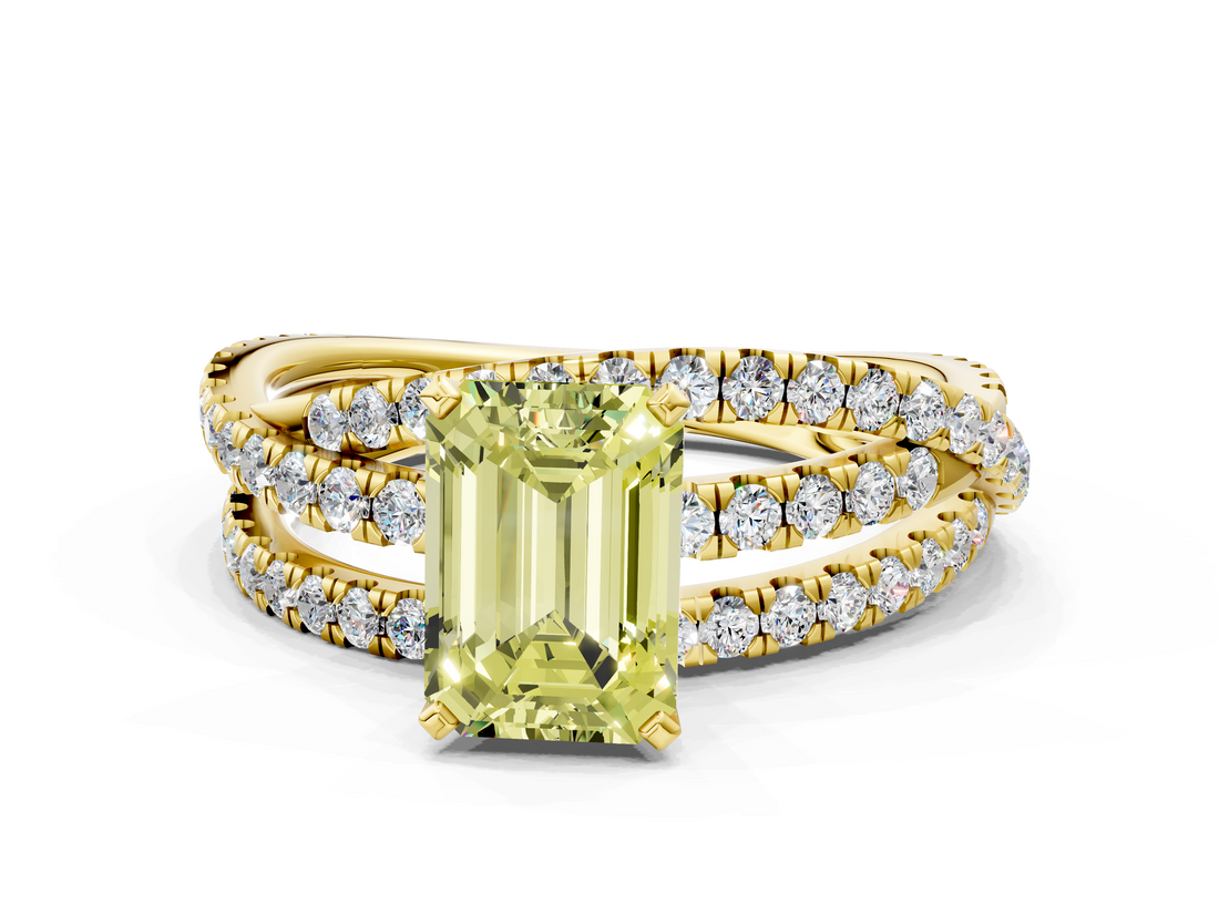 Yellow gold Fancy Yellow Emerald  Solitaire Twist Band with Pavé Setting and Four-Prong Setting_116