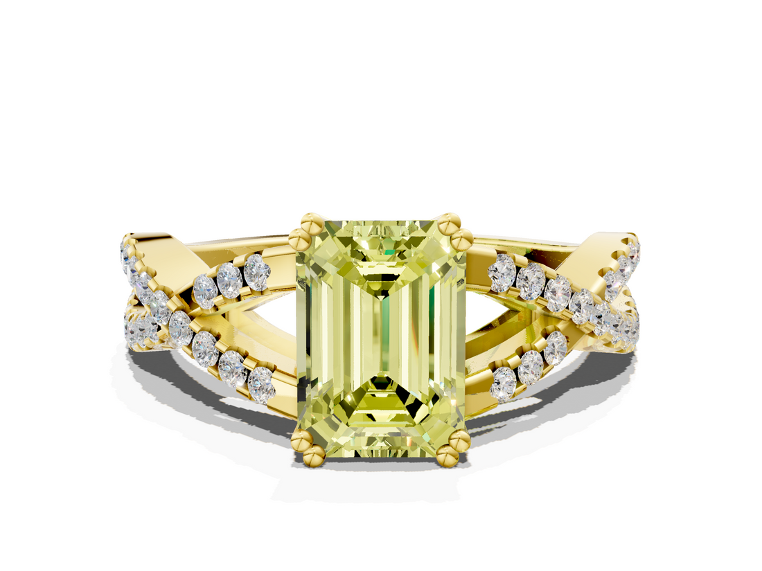Yellow gold Fancy Yellow Emerald  Solitaire Twist Band with Pavé Setting and Four-Prong Setting_33