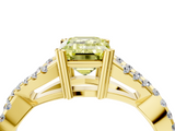 Yellow gold Fancy Yellow Emerald  Solitaire Twist Band with Pavé Setting and Four-Prong Setting_37