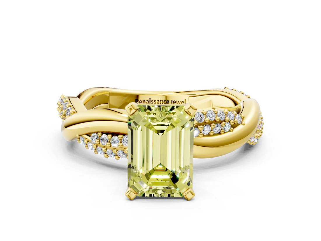 Yellow gold Fancy Yellow Emerald  Solitaire Twist Band with Pave Prong Setting_70