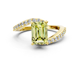 Yellow gold Fancy Yellow Emerald  Solitaire Twist Band with Pave Set Diamonds and Four-Prong Setting_126