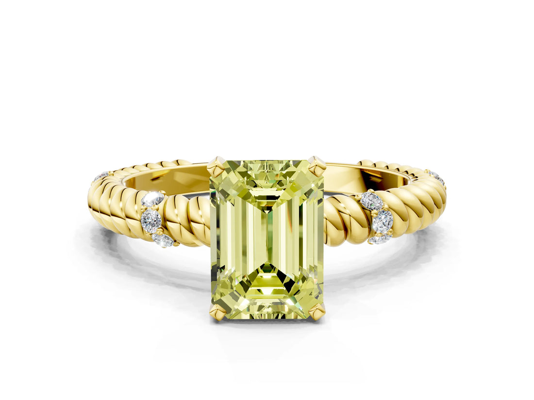 Yellow gold Fancy Yellow Emerald  Solitaire Twisted Band Prong Set Engagement Ring_82
