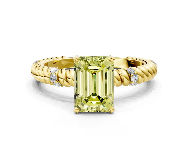 Yellow gold Fancy Yellow Emerald  Solitaire Twisted Band Prong Set Engagement Ring