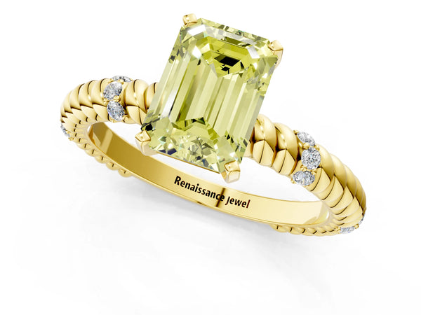 Yellow gold Fancy Yellow Emerald  Solitaire Twisted Band Prong Set Engagement Ring
