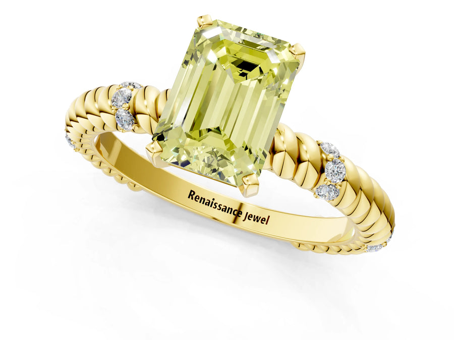 Yellow gold Fancy Yellow Emerald  Solitaire Twisted Band Prong Set Engagement Ring