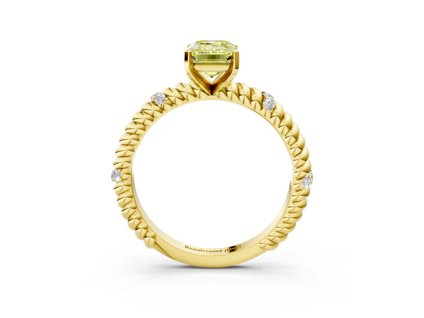 Yellow gold Fancy Yellow Emerald  Solitaire Twisted Band Prong Set Engagement Ring