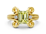 Yellow gold Fancy Yellow Emerald  Solitaire Twisted Band Scroll Prong Ring_3