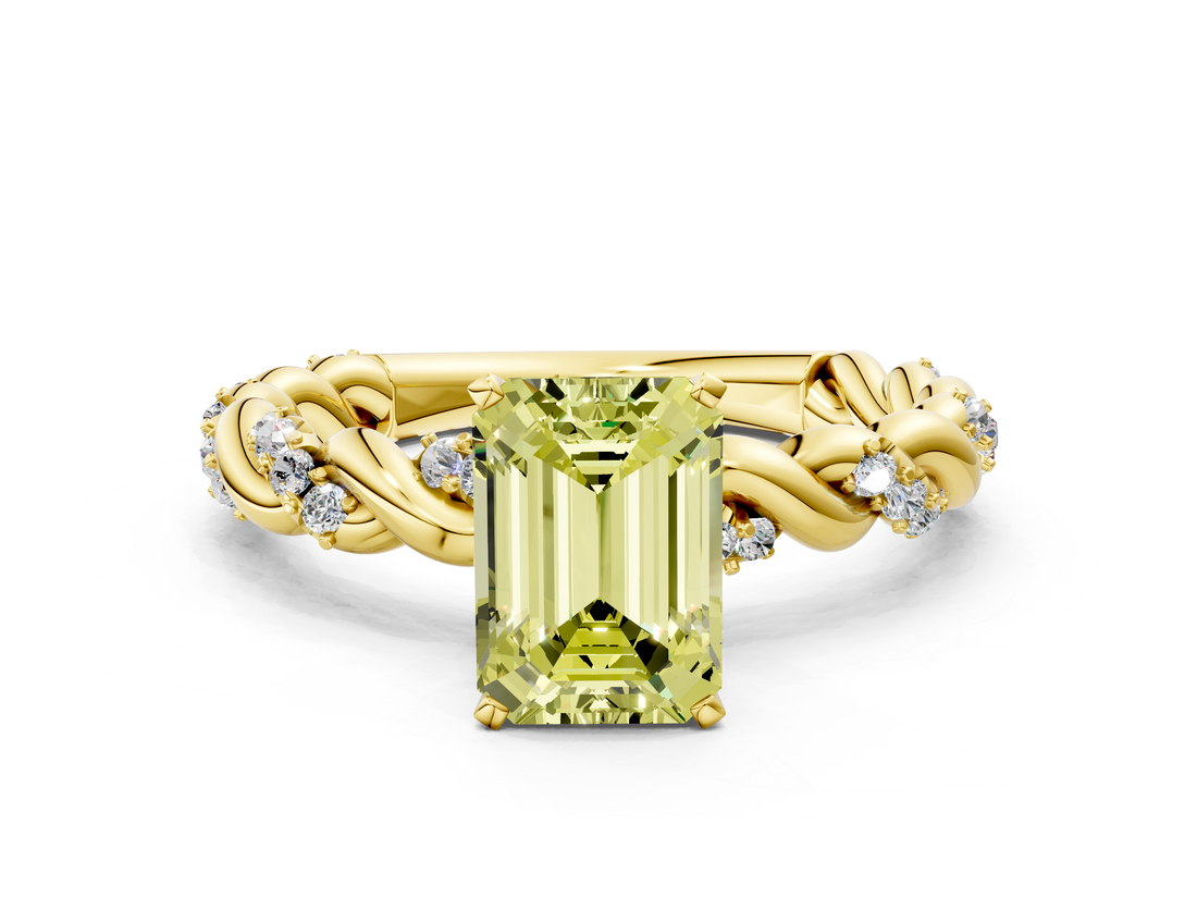 Yellow gold Fancy Yellow Emerald  Solitaire Twisted Band with Pavé Accents and Four-Prong Setting_3