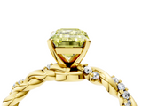 Yellow gold Fancy Yellow Emerald  Solitaire Twisted Band with Pavé Accents and Four-Prong Setting_7