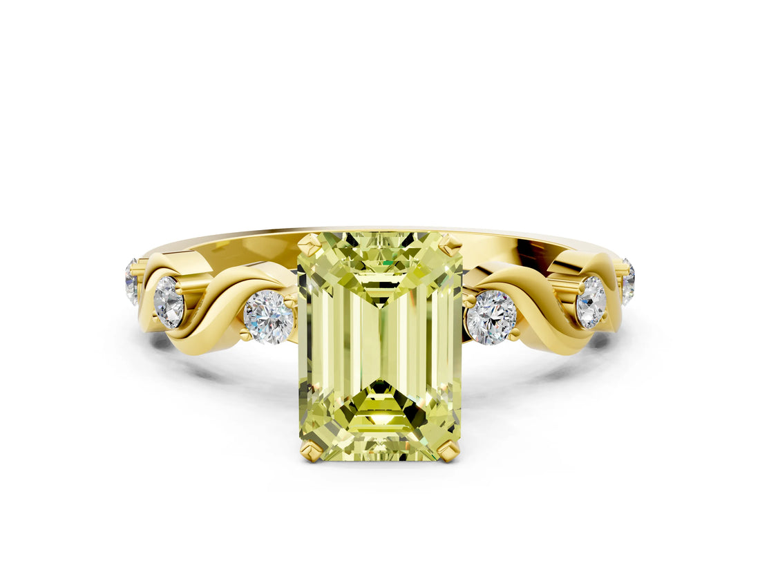 Yellow gold Fancy Yellow Emerald  Solitaire Twisted Band with Prong Setting 1