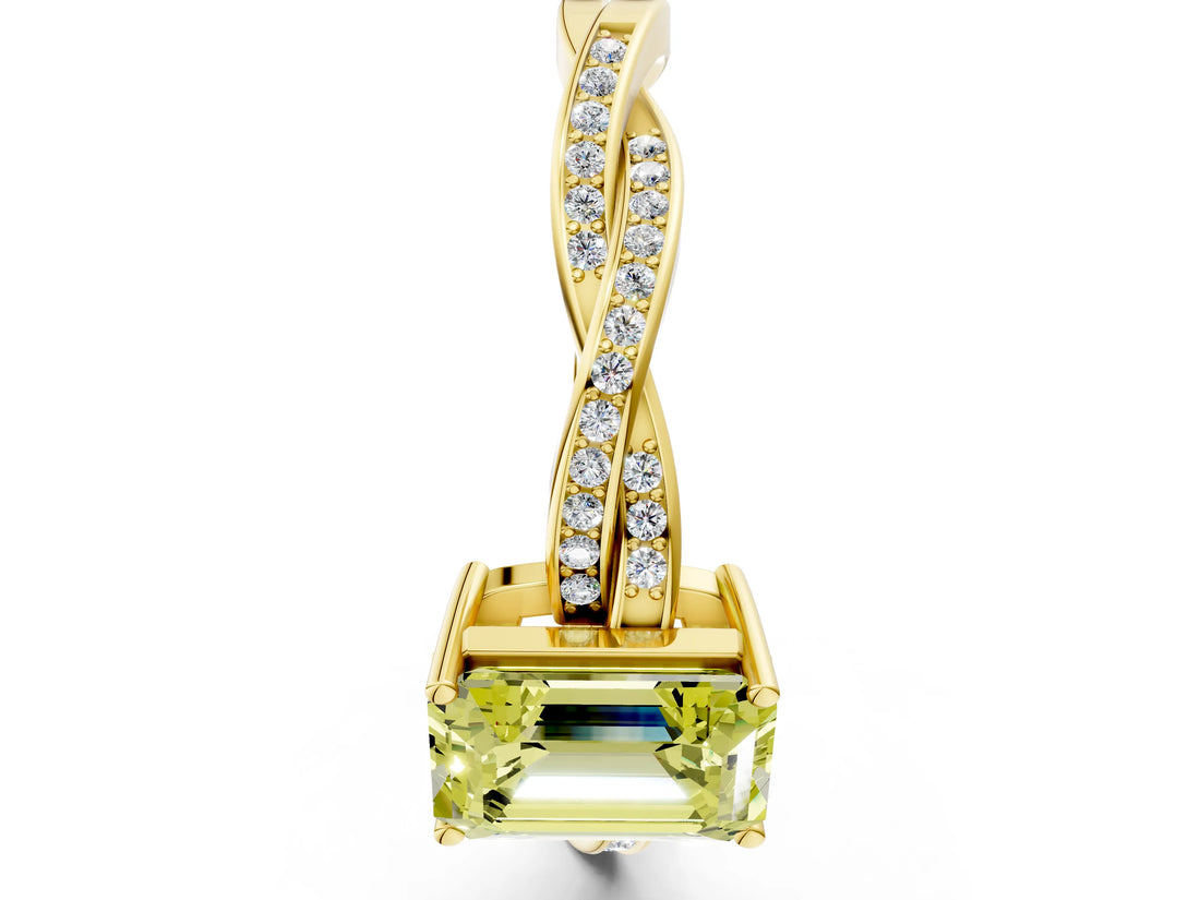 Yellow gold Fancy Yellow Emerald  Solitaire Twisted Pave Diamond Ring with Four-Prong Setting_12