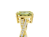 Yellow gold Fancy Yellow Emerald  Solitaire Twisted Pave Diamond Ring with Four-Prong Setting_86