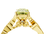 Yellow gold Fancy Yellow Emerald  Solitaire Vine Band with Milgrain Prong Setting_7