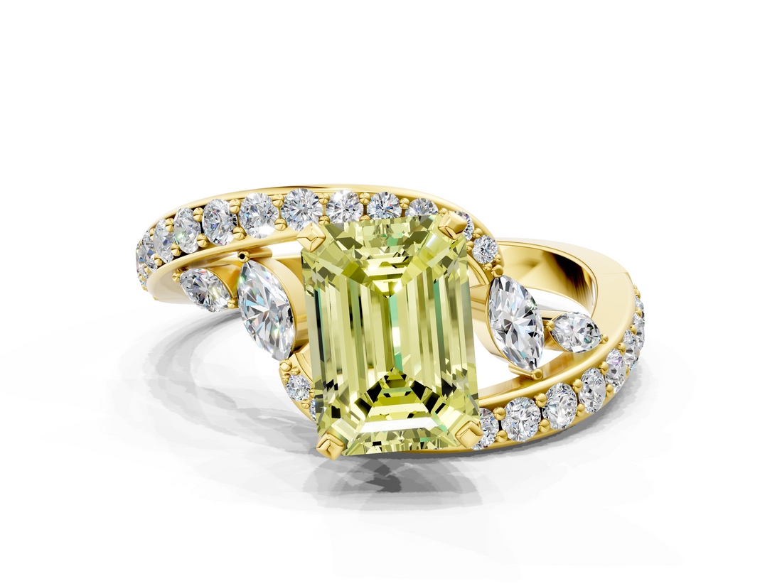 Yellow gold Fancy Yellow Emerald  Solitaire with Pavé Twist Band and Four-Prong Setting_59