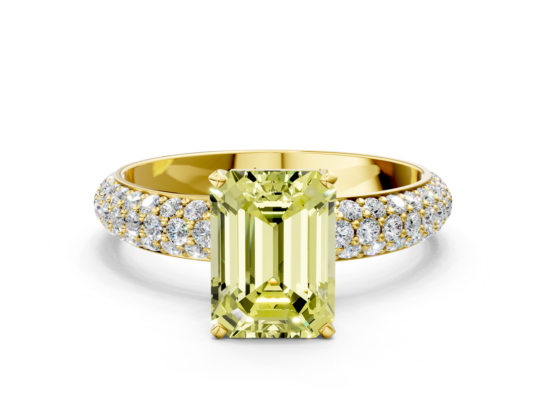 Yellow gold Fancy Yellow Emerald  Solitaire with Pave Band and Four-Prong Setting_3