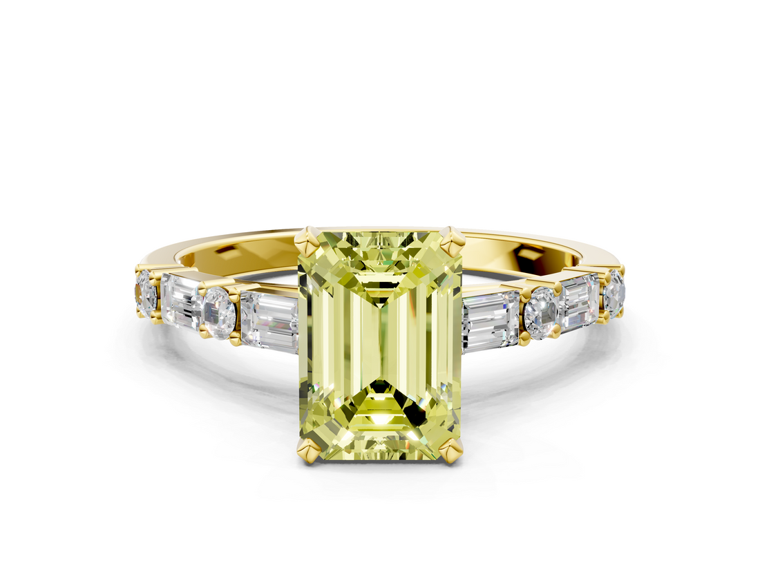 Yellow gold Fancy Yellow Emerald  Solitaire with Side Baguettes and Channel Set Band_45