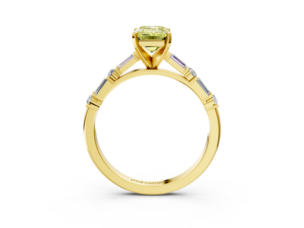 Yellow Gold Emerald Cut Engagement Ring Setting for Fancy Yellow Center with Baguette Sides