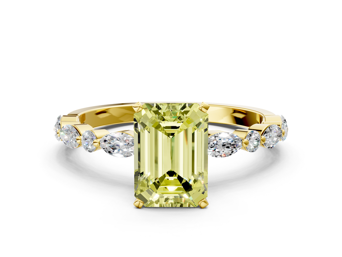 Yellow gold Fancy Yellow Emerald  Solitaire with Side Stones on a Pavé Band and Four-Prong Setting_24
