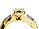 Yellow gold Fancy Yellow Emerald  Solitaire with Tapered Baguette Side Stones on a Classic Band with Four-Prong Setting_82