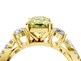 Yellow gold Fancy Yellow Emerald  Three-Stone Diamond Ring with Pavé Split Shank and Four-Prong Setting_66