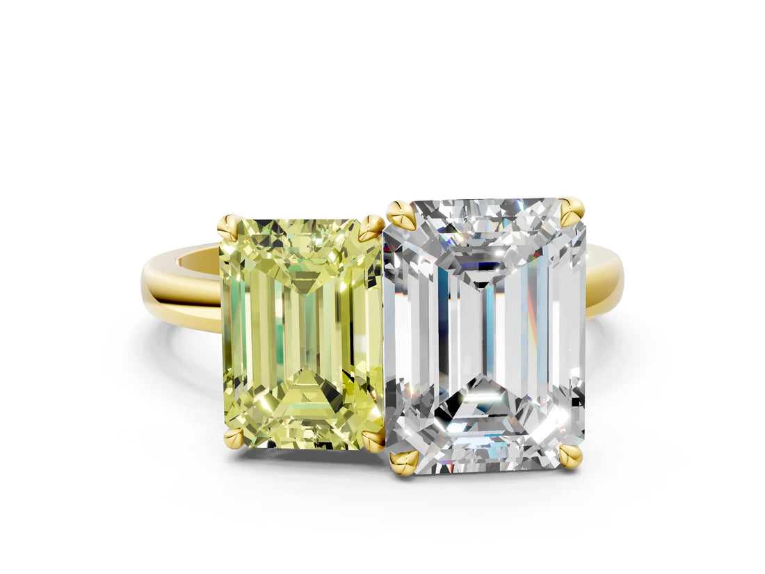 Yellow gold Fancy Yellow Emerald  and Emerald Cut Toi Moi Ring with Prong Setting_46