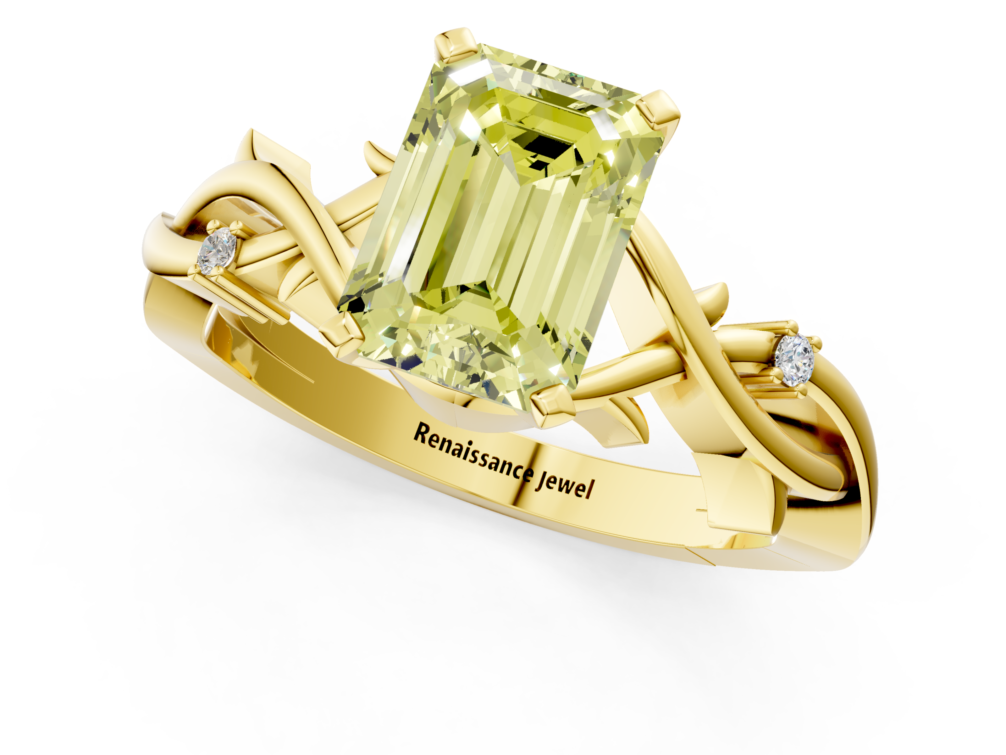 Yellow gold Fancy Yellow Emerald cut Solitaire Twisted Band Prong Setting Ring_180