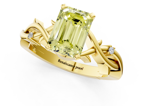 Yellow gold Fancy Yellow Emerald cut Solitaire Twisted Band Prong Setting Ring_180