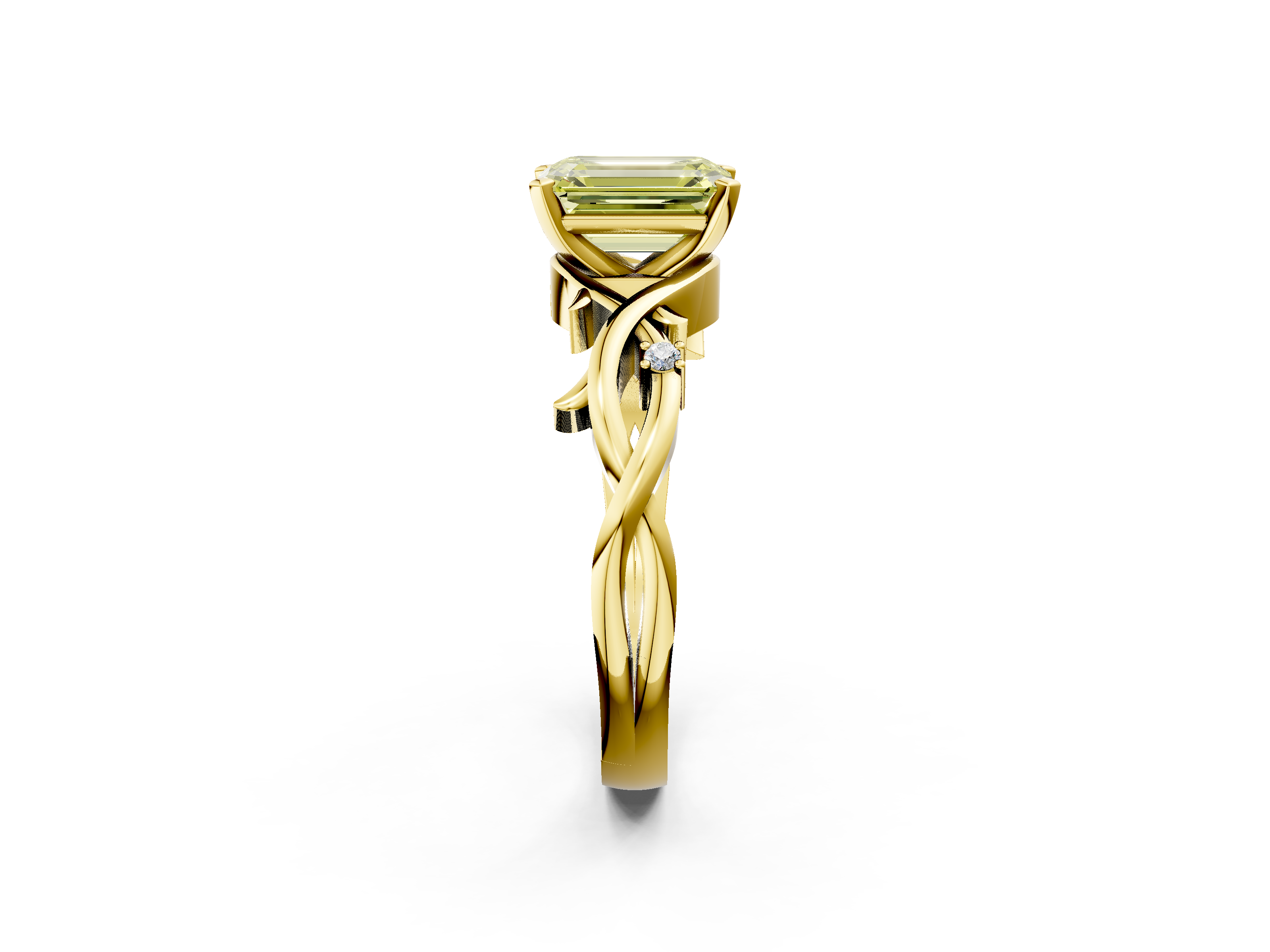 Yellow gold Fancy Yellow Emerald cut Solitaire Twisted Band Prong Setting Ring_181