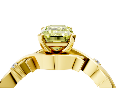 Yellow gold Fancy Yellow Emerald cut Solitaire Twisted Band Prong Setting Ring_183