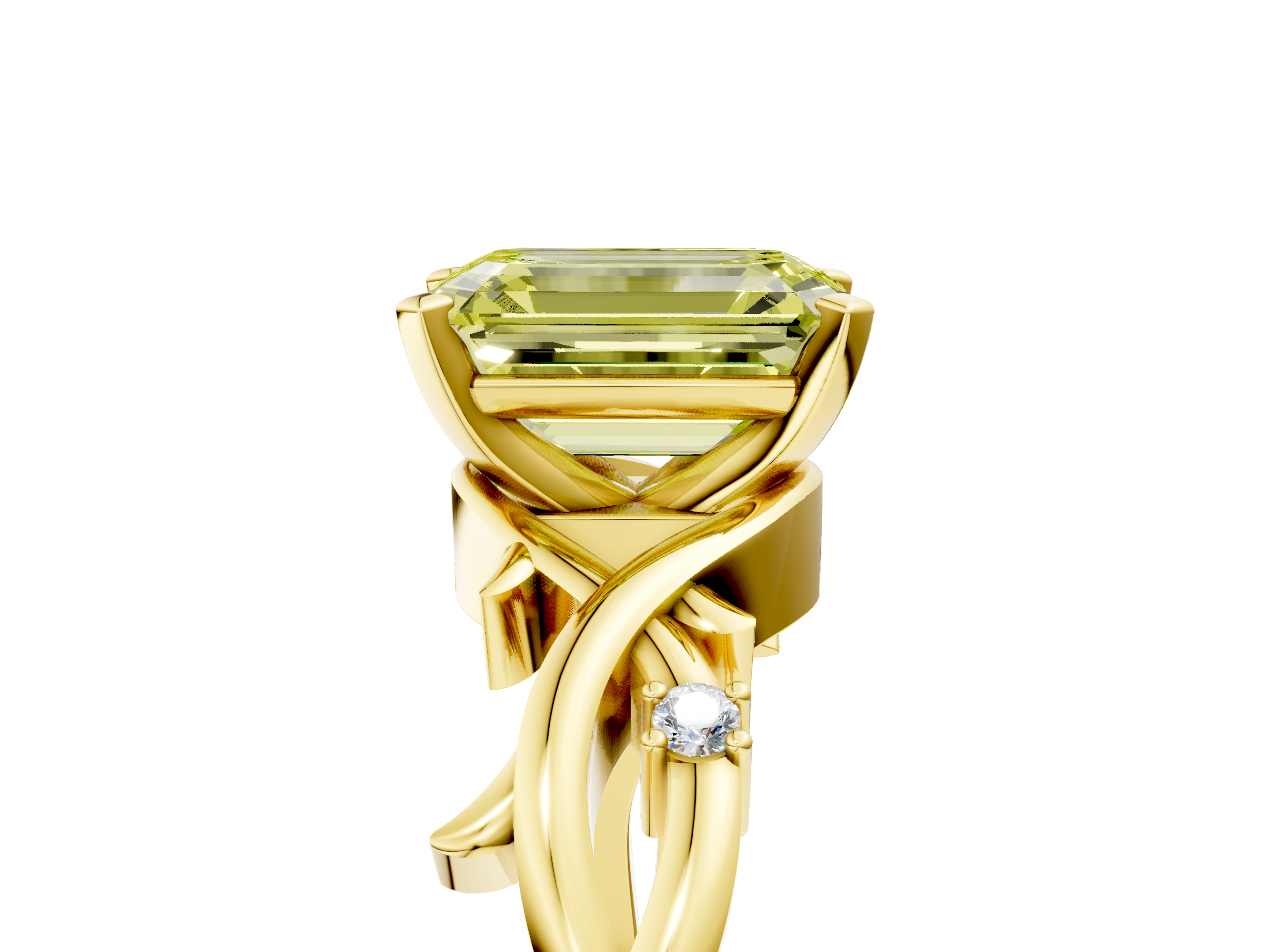 Yellow gold Fancy Yellow Emerald cut Solitaire Twisted Band Prong Setting Ring_184