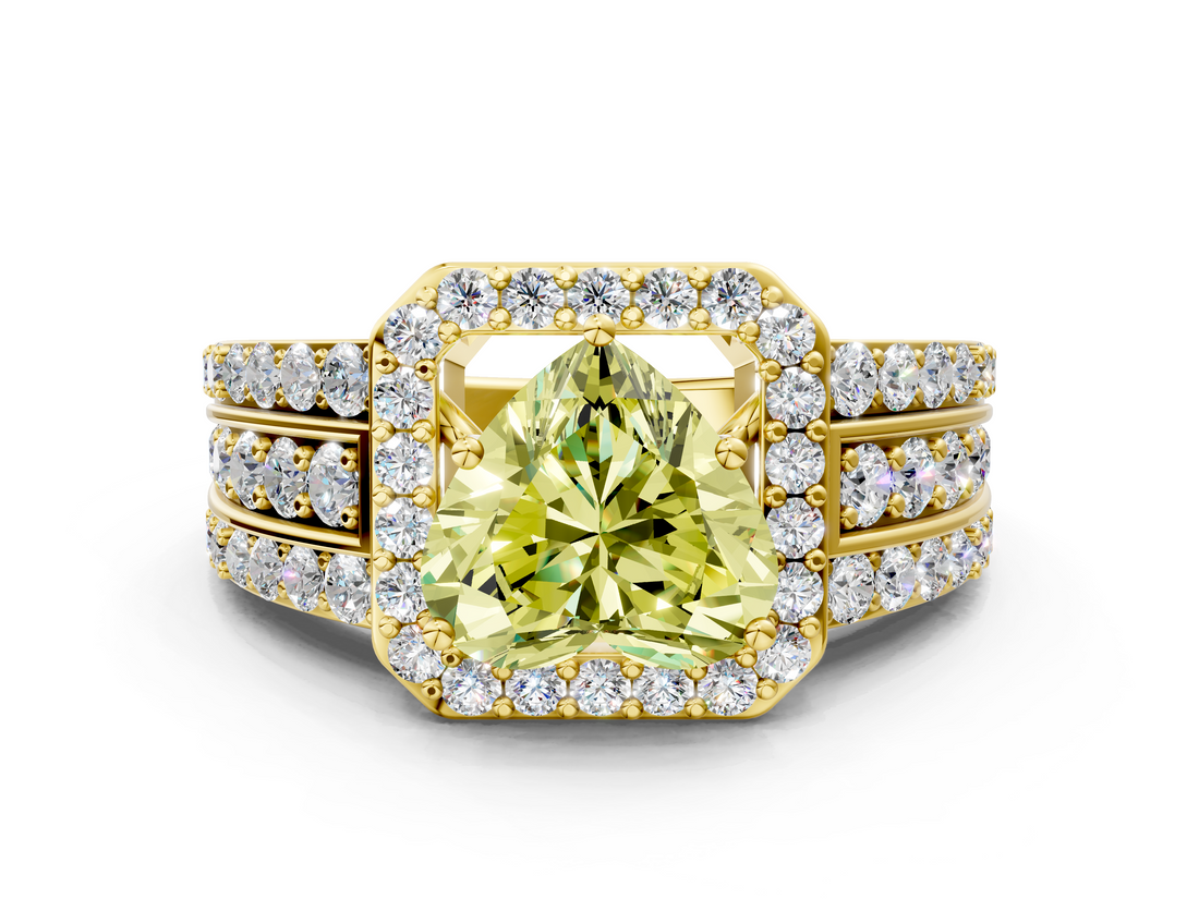 Yellow gold Fancy Yellow Heart -Cut Halo Diamond Ring with Split Shank and Four-Prong Setting_89