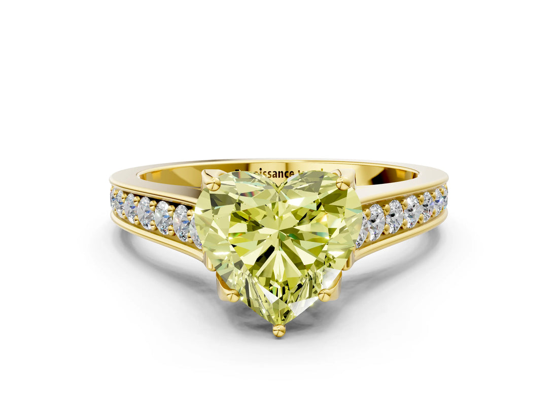 Yellow gold Fancy Yellow Heart  Brilliant Cut Diamond Engagement Ring with Pavé Band and Four-Prong Setting_49