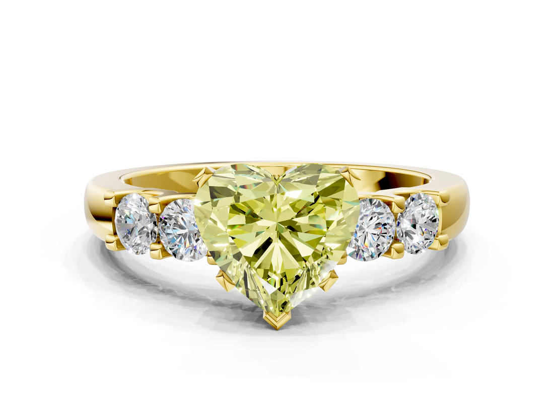 Yellow gold Fancy Yellow Heart  Brilliant Cut Diamond Five-Stone Prong Set Engagement Ring with Channel Band_3