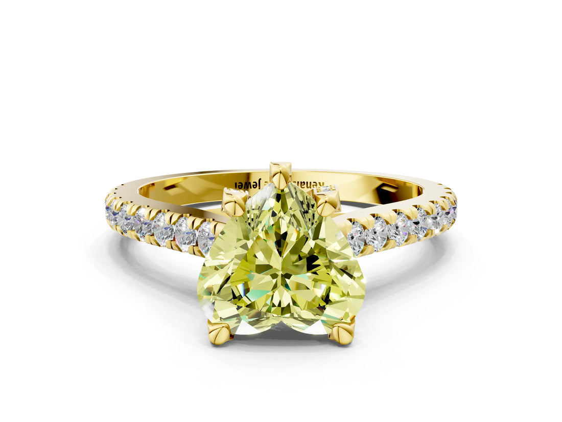 Yellow gold Fancy Yellow Heart  Brilliant Diamond Solitaire with Pavé Band and Four-Prong Setting 1