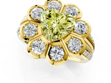 Yellow gold Fancy Yellow Heart  Brilliant Flower Halo Diamond Split Shank Ring_58