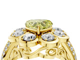 Yellow gold Fancy Yellow Heart  Brilliant Flower Halo Diamond Split Shank Ring_61