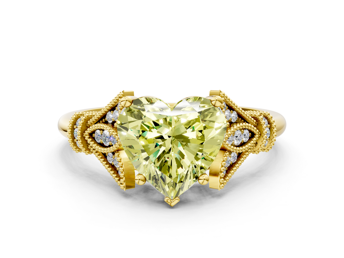 Yellow gold Fancy Yellow Heart  Brilliant Solitaire with Pave Band and Four-Prong Setting_20