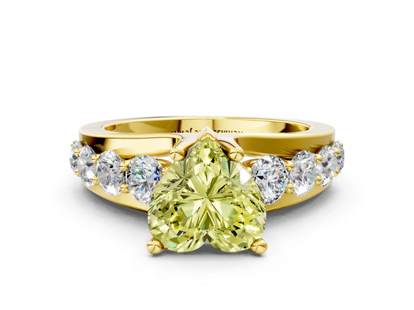 Yellow gold Fancy Yellow Heart  Brilliant Solitaire with Side Stones on a Pave Band and Four-Prong Setting
