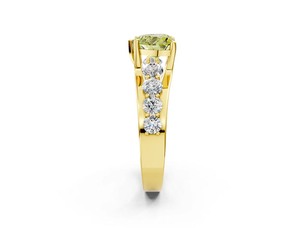 Yellow gold Fancy Yellow Heart  Brilliant Solitaire with Side Stones on a Pave Band and Four-Prong Setting