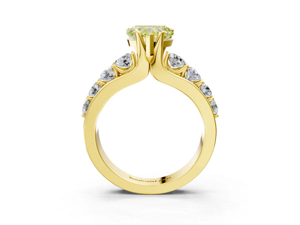 Yellow gold Fancy Yellow Heart  Brilliant Solitaire with Side Stones on a Pave Band and Four-Prong Setting