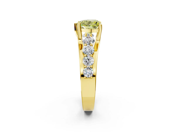 Yellow gold Fancy Yellow Heart  Brilliant Solitaire with Side Stones on a Pave Band and Four-Prong Setting