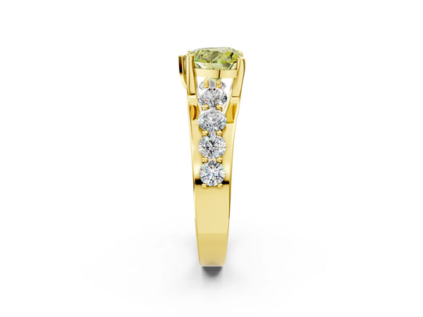 Yellow gold Fancy Yellow Heart  Brilliant Solitaire with Side Stones on a Pave Band and Four-Prong Setting