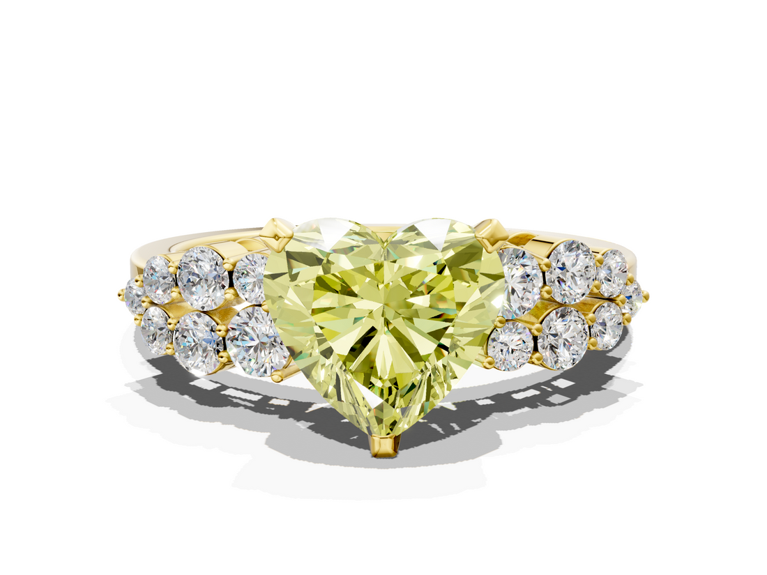 Yellow gold Fancy Yellow Heart  Cluster Diamond Engagement Ring with Pavé Band and Four-Prong Setting_63