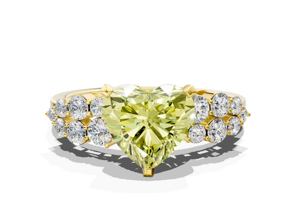 Yellow gold Fancy Yellow Heart  Cluster Diamond Engagement Ring with Pavé Band and Four-Prong Setting