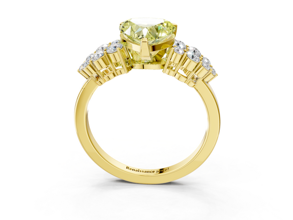 Yellow gold Fancy Yellow Heart  Cluster Diamond Engagement Ring with Pavé Band and Four-Prong Setting