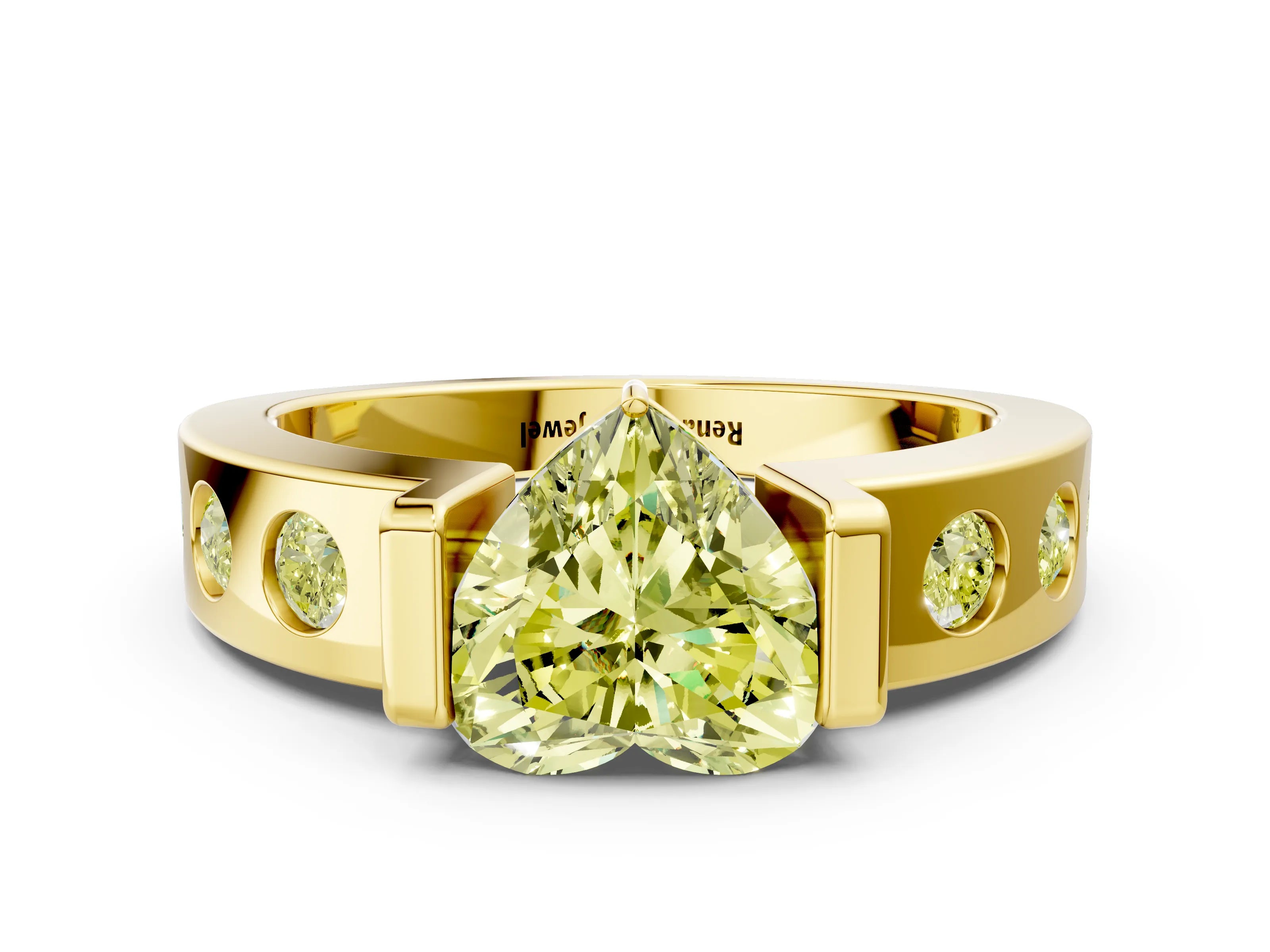 Yellow gold Fancy Yellow Heart Cut Brilliant Channel-Set Diamond Ring with Bezel Prong Setting