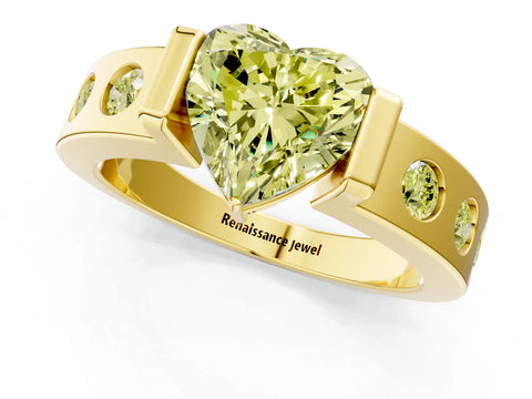 Yellow gold Fancy Yellow Heart Cut Brilliant Channel-Set Diamond Ring with Bezel Prong Setting_1