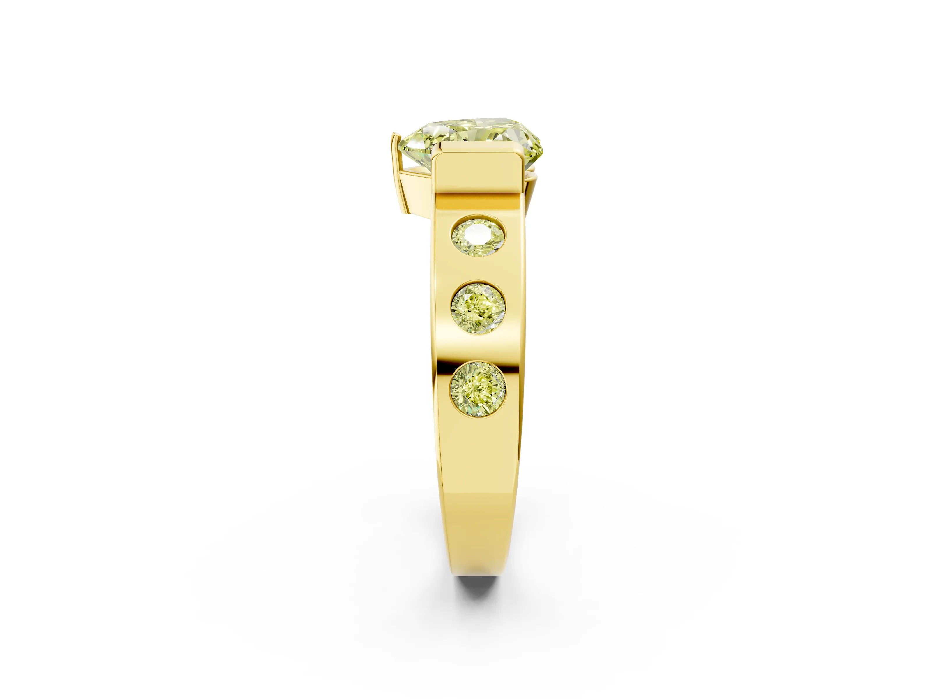 Yellow gold Fancy Yellow Heart Cut Brilliant Channel-Set Diamond Ring with Bezel Prong Setting_2