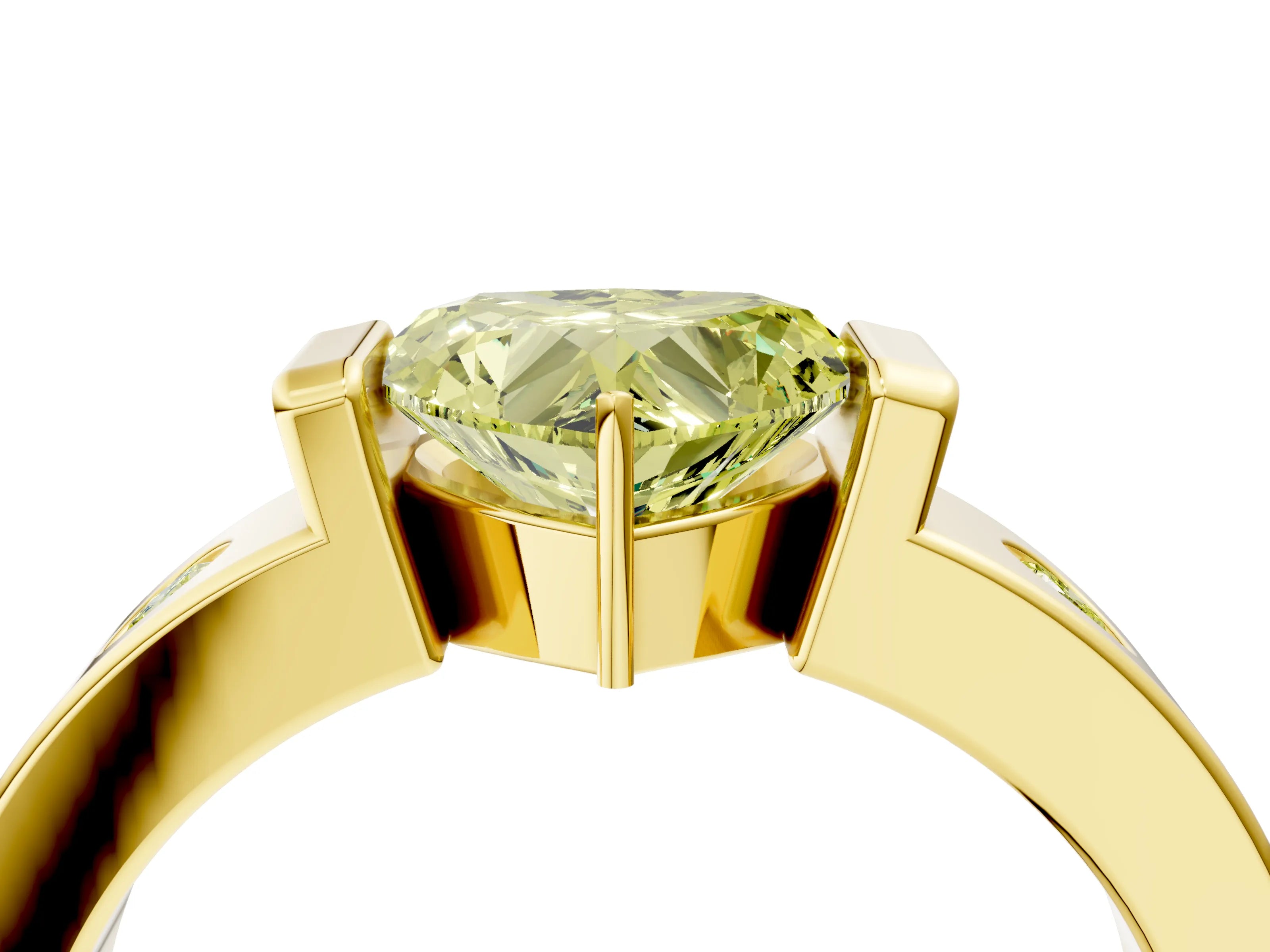 Yellow gold Fancy Yellow Heart Cut Brilliant Channel-Set Diamond Ring with Bezel Prong Setting_4